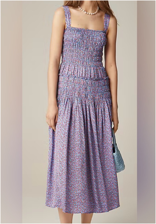 J. Crew Dresses & Skirts - NWT J. Crew Smocked Midi Dress Womens Medium Blue Floral Summer Fields CK736